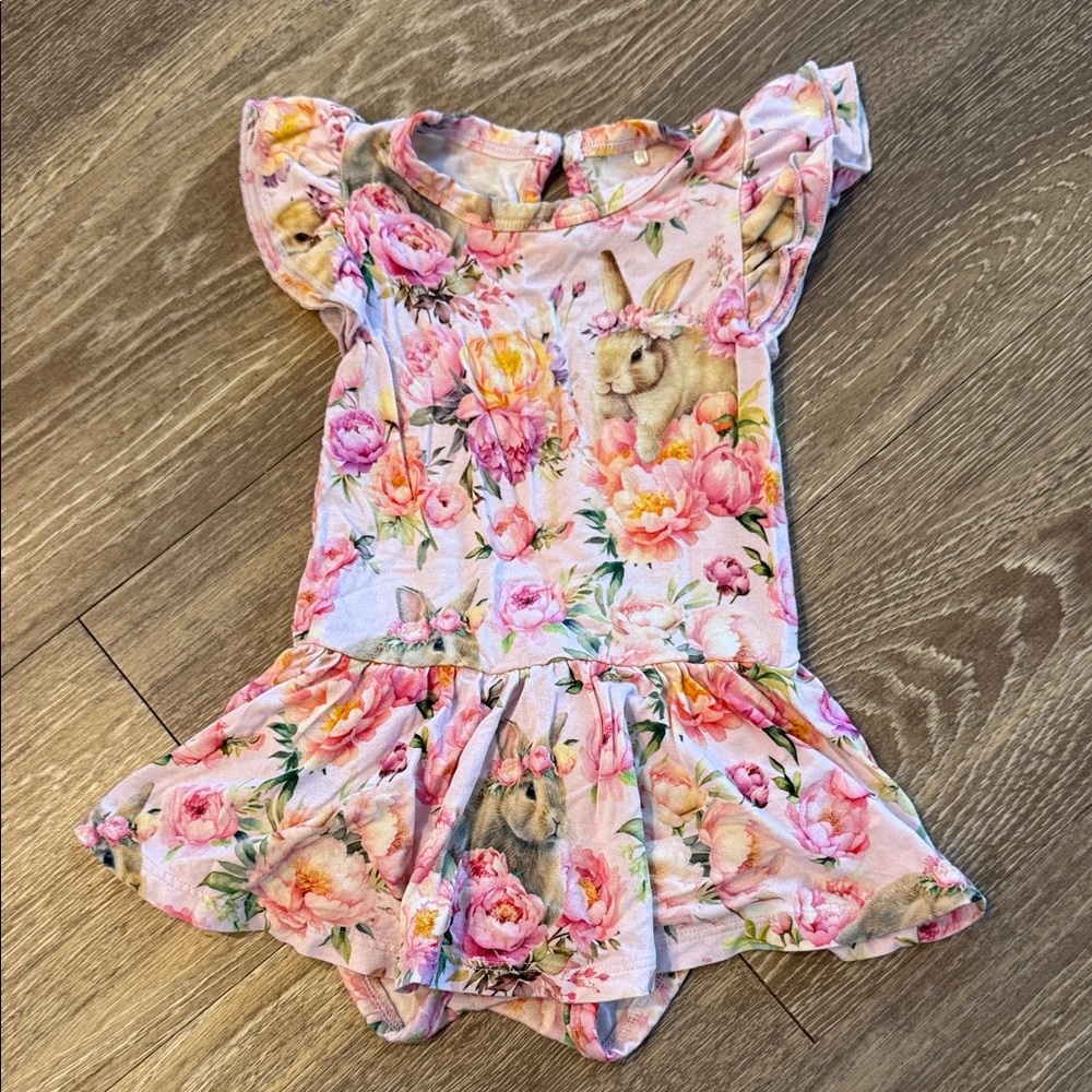Bums and Roses Floral Baby bodysuit/Dress with bunny Print
